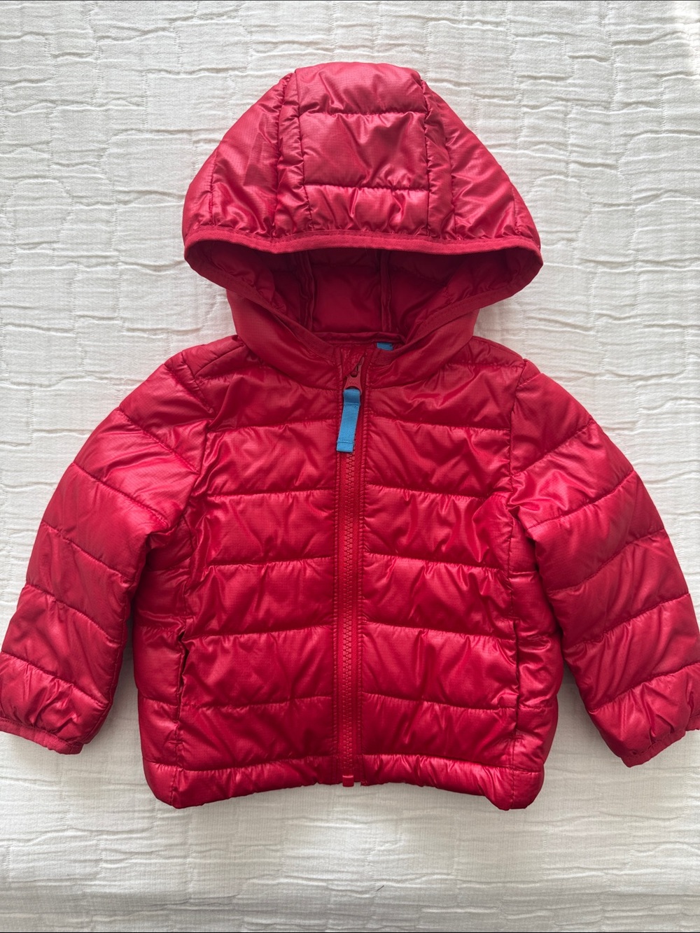 Primary Unisex Hooded Puffer Jacket - Red, Size 6-12 M